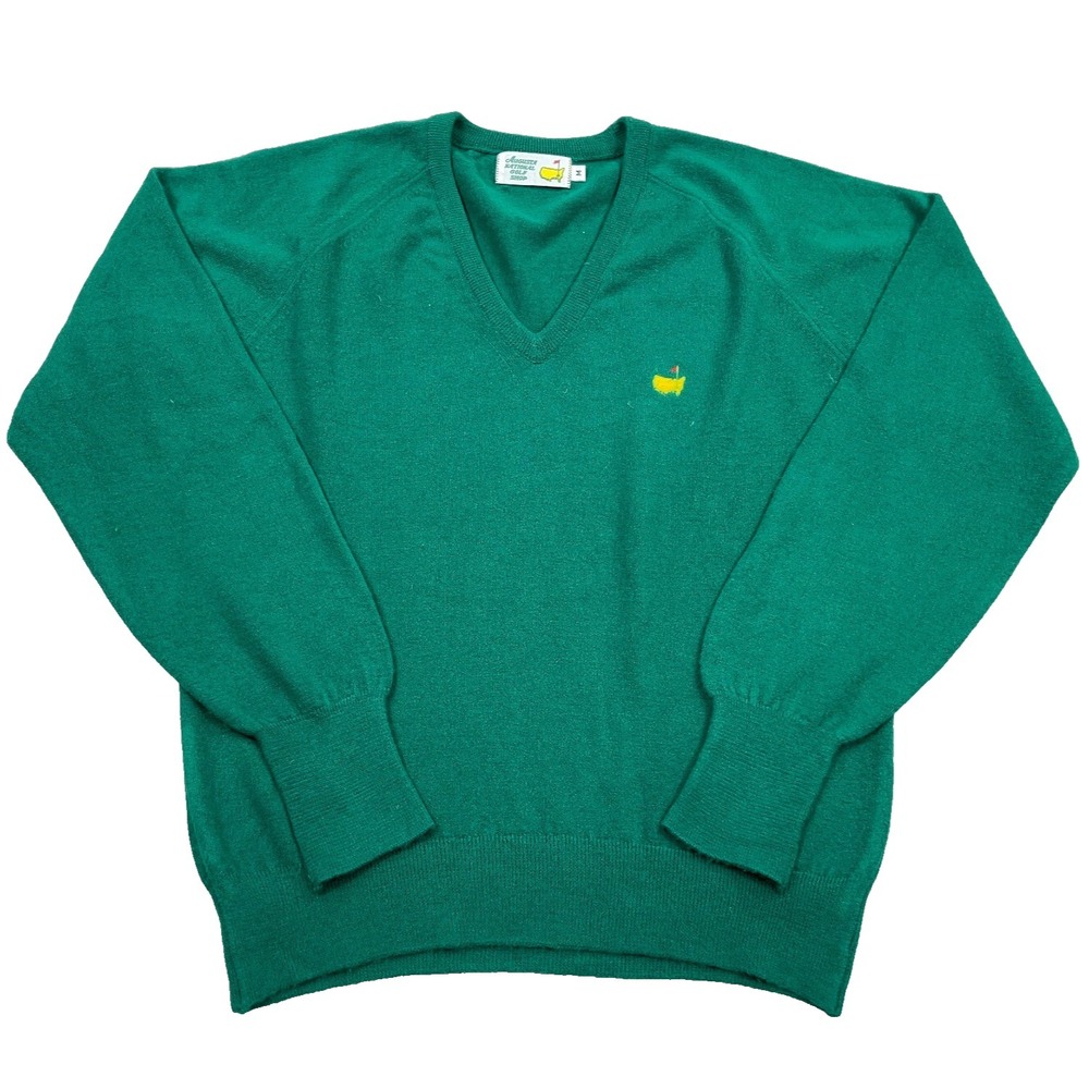 The Masters Sweater Men Medium Green V Neck Pullover Golf Orlon Acrylic 90s
